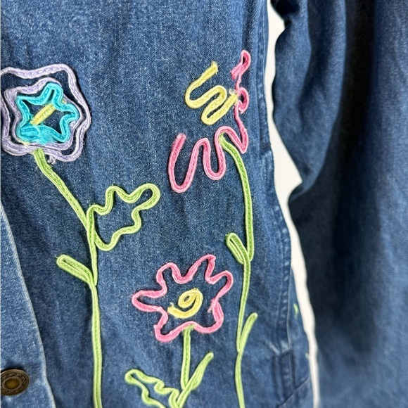 Vintage Mandal Bay Embroidered Floral Denim Jacket 100% Cotton Boho Cottagecore - Picture 10 of 12